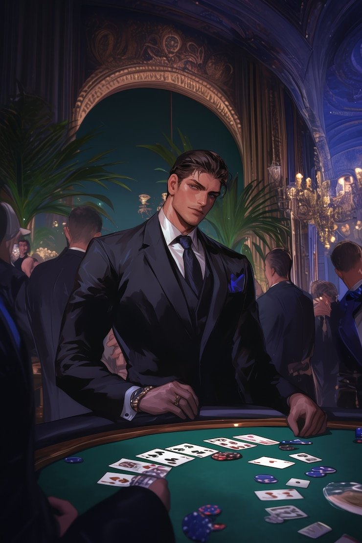 Tampilan meja Bandar Poker dengan kartu dan chip digital